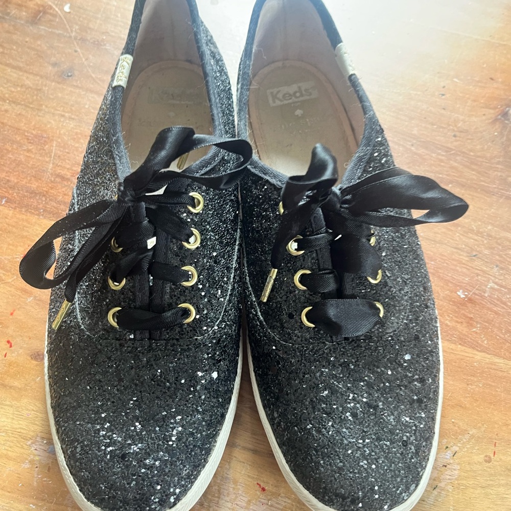 Keds Sparkling Black Sneakers with Ribbon Laces